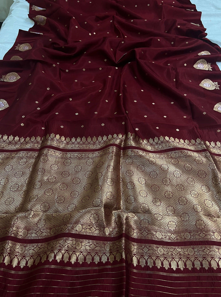 Maroon Pure Banarasi Handloom Silk Saree - Aura Benaras