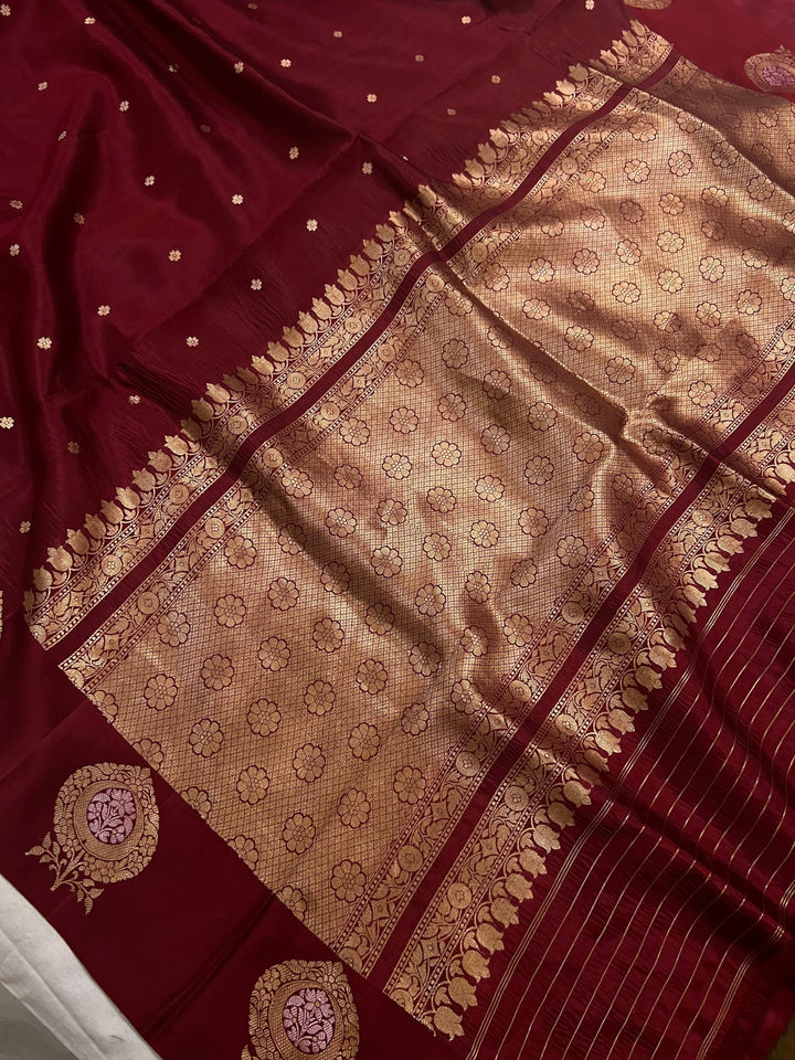 Maroon Pure Banarasi Handloom Silk Saree - Aura Benaras