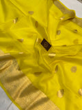 Lemon Yellow Banarasi Handloom Kora Silk Saree - Aura Benaras