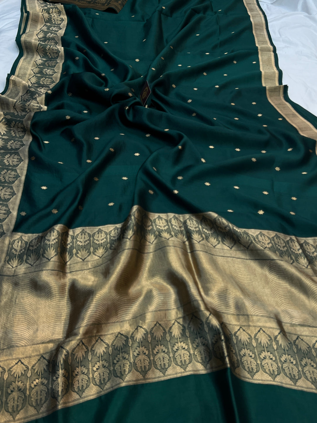 Bottle Green Pure Silk Handloom Banarasi Saree