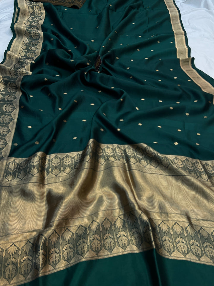 Bottle Green Pure Silk Handloom Banarasi Saree