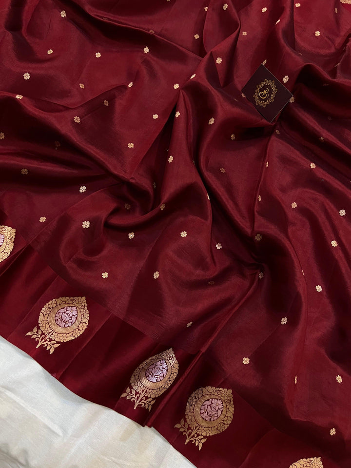 Maroon Pure Banarasi Handloom Silk Saree - Aura Benaras