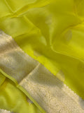 Lemon Yellow Banarasi Handloom Kora Silk Saree - Aura Benaras