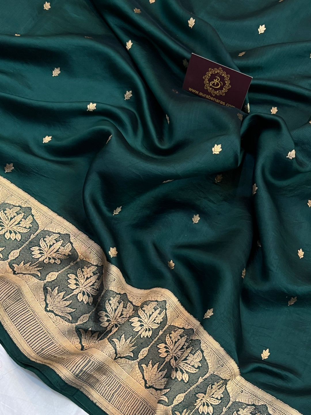 Bottle Green Pure Silk Handloom Banarasi Saree