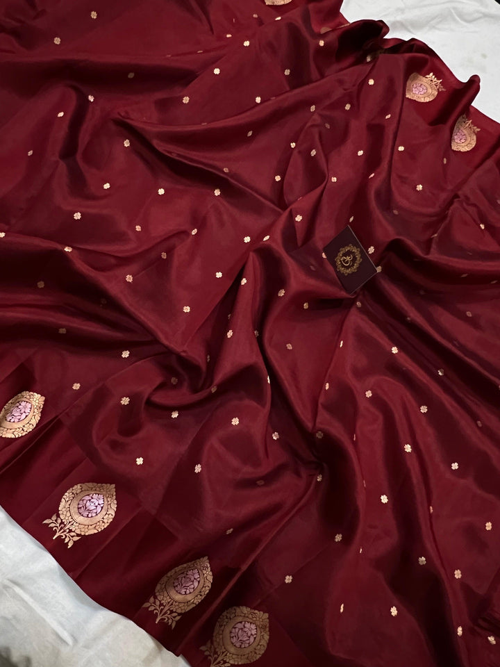 Maroon Pure Banarasi Handloom Silk Saree - Aura Benaras