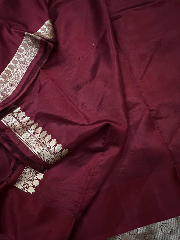 Maroon Pure Banarasi Handloom Silk Saree - Aura Benaras