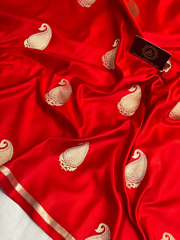 Red Pure Banarasi Handloom Mashru Silk Saree