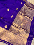 Purple Banarasi Handloom Kora Silk Saree - Aura Benaras