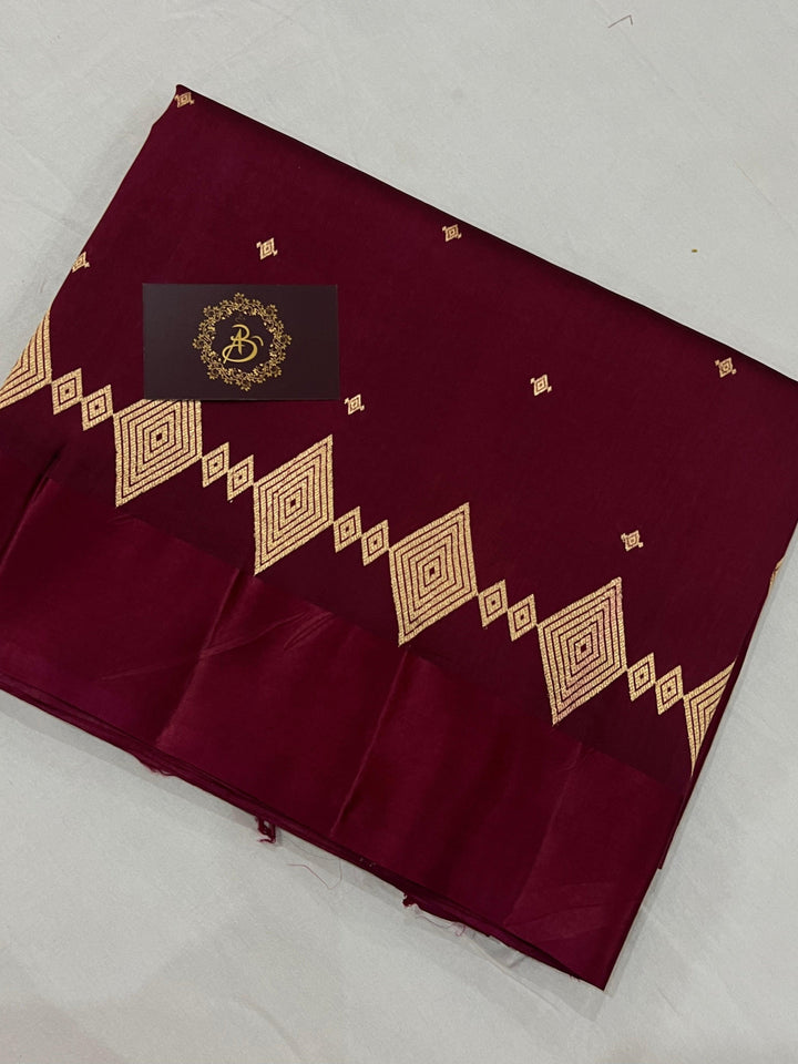 Wine Pure Banarasi Handloom Silk Saree - Aura Benaras