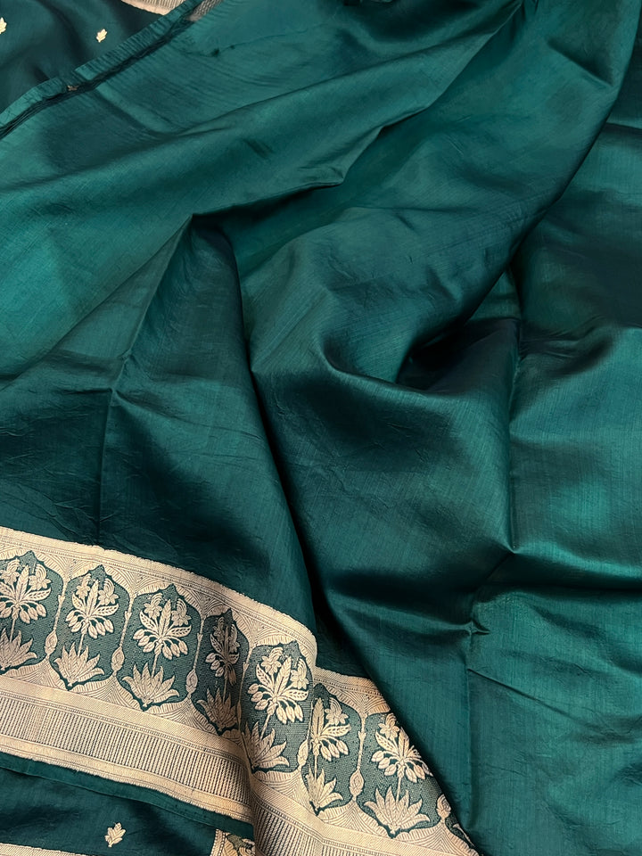 Bottle Green Pure Silk Handloom Banarasi Saree