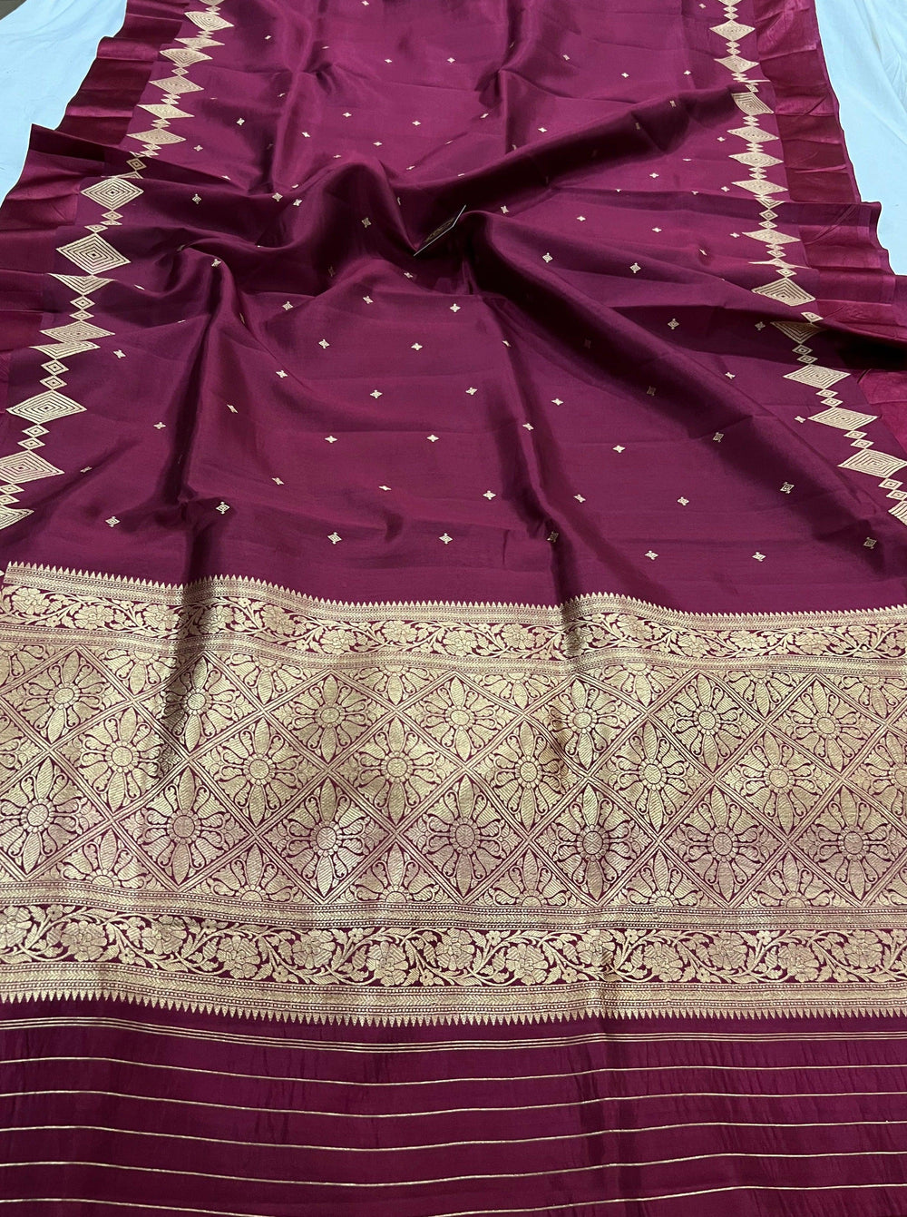 Wine Pure Banarasi Handloom Silk Saree - Aura Benaras
