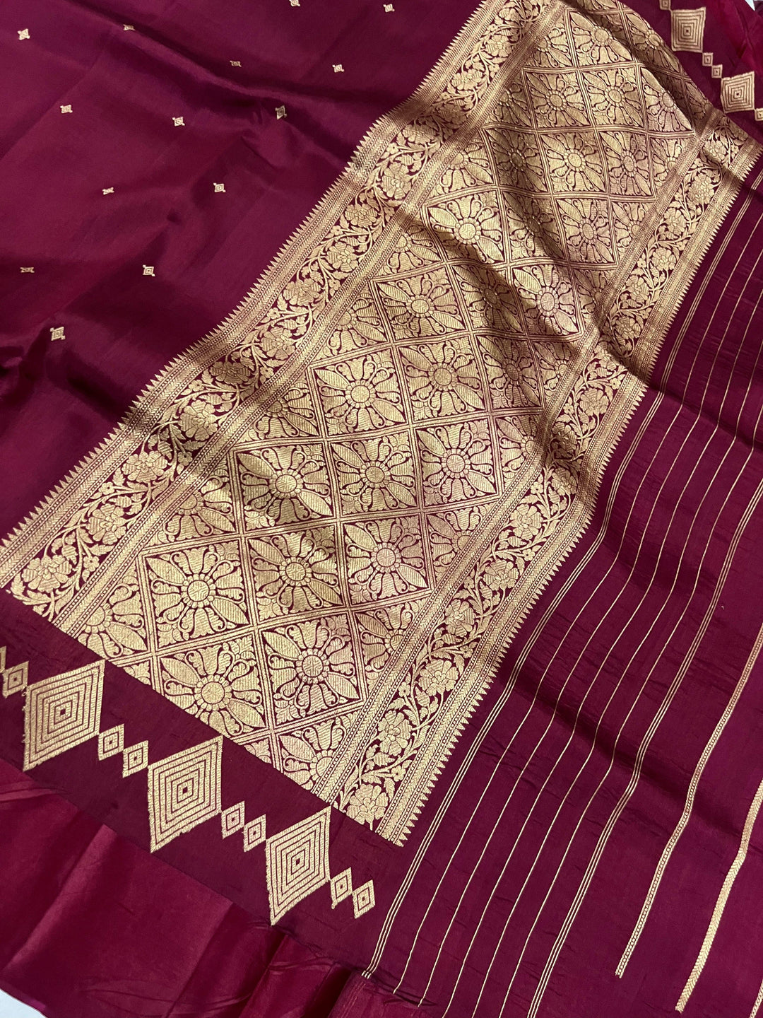 Wine Pure Banarasi Handloom Silk Saree - Aura Benaras