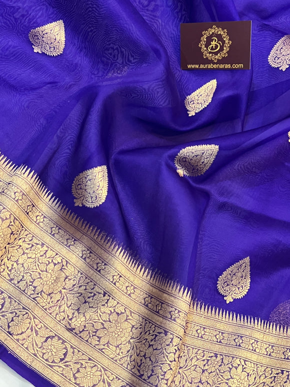 Purple Banarasi Handloom Kora Silk Saree - Aura Benaras