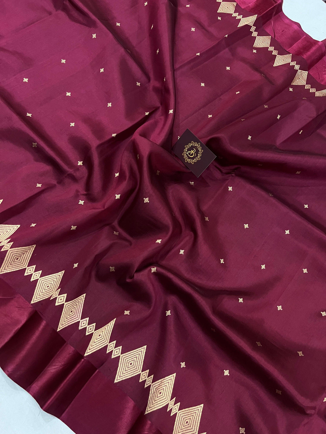 Wine Pure Banarasi Handloom Silk Saree - Aura Benaras