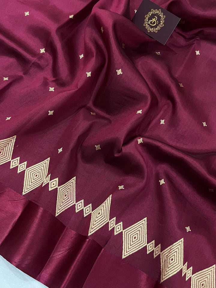 Wine Pure Banarasi Handloom Silk Saree - Aura Benaras