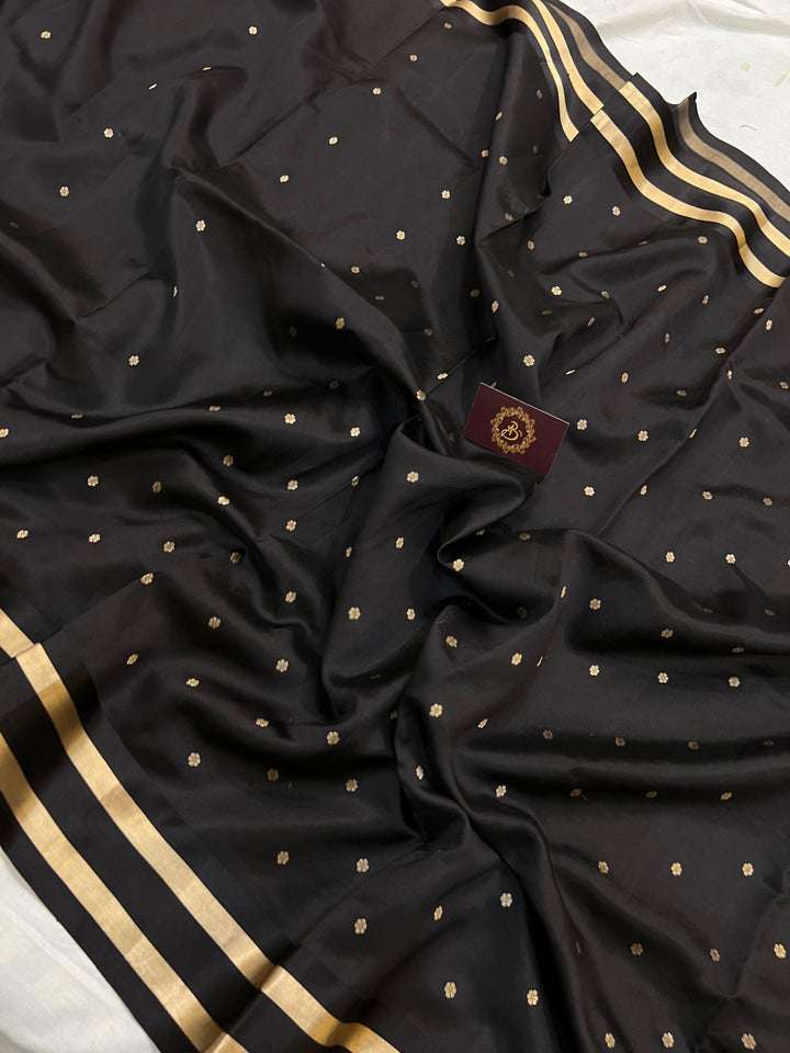 Black Pure Banarasi Handloom Silk Saree - Aura Benaras