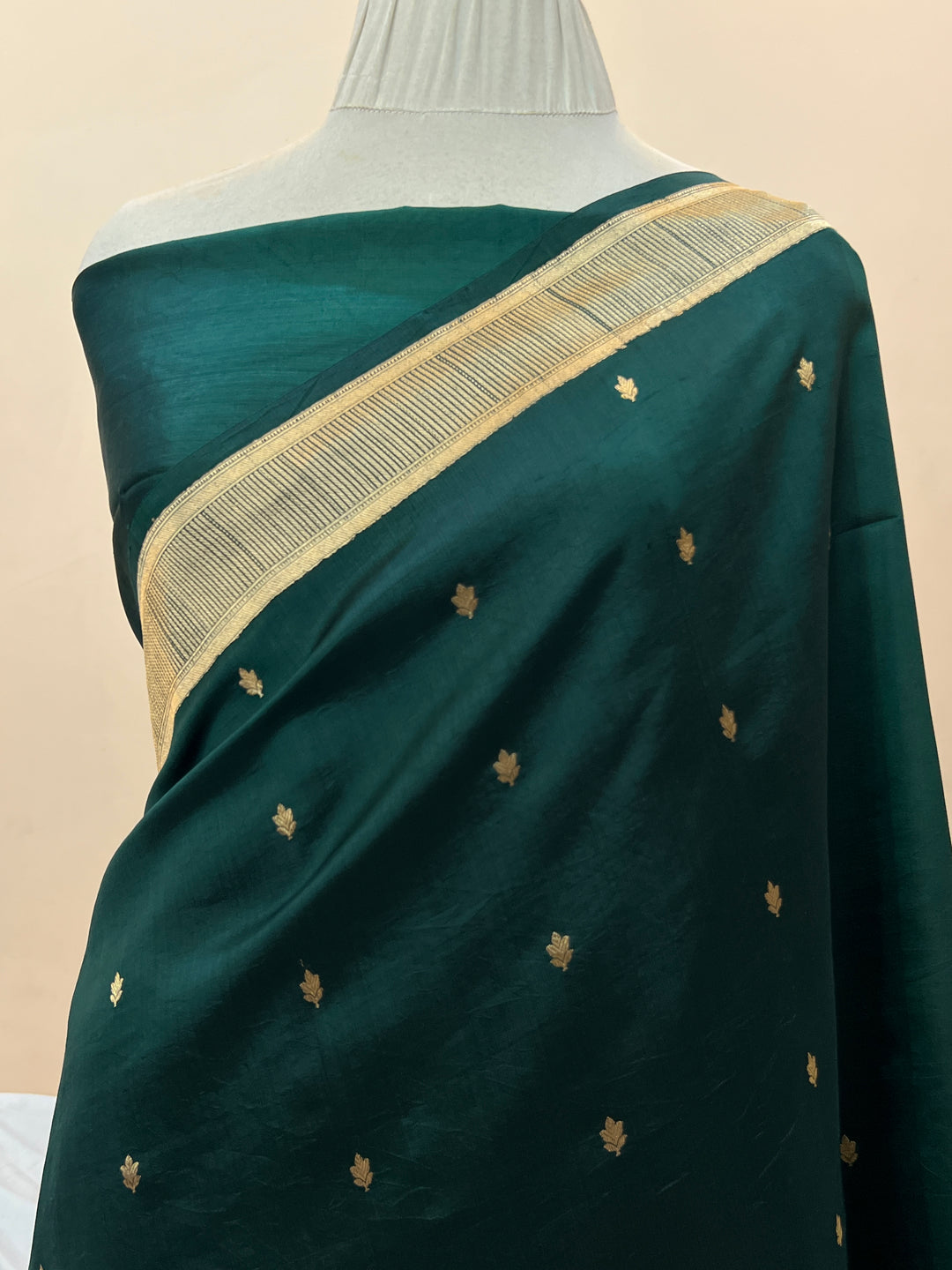 Bottle Green Pure Silk Handloom Banarasi Saree