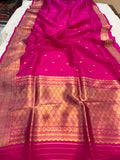 Rani Pink Banarasi Handloom Kora Silk Saree