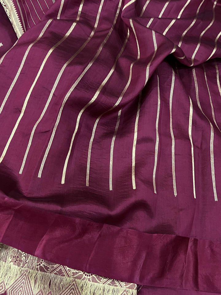 Wine Pure Banarasi Handloom Silk Saree - Aura Benaras