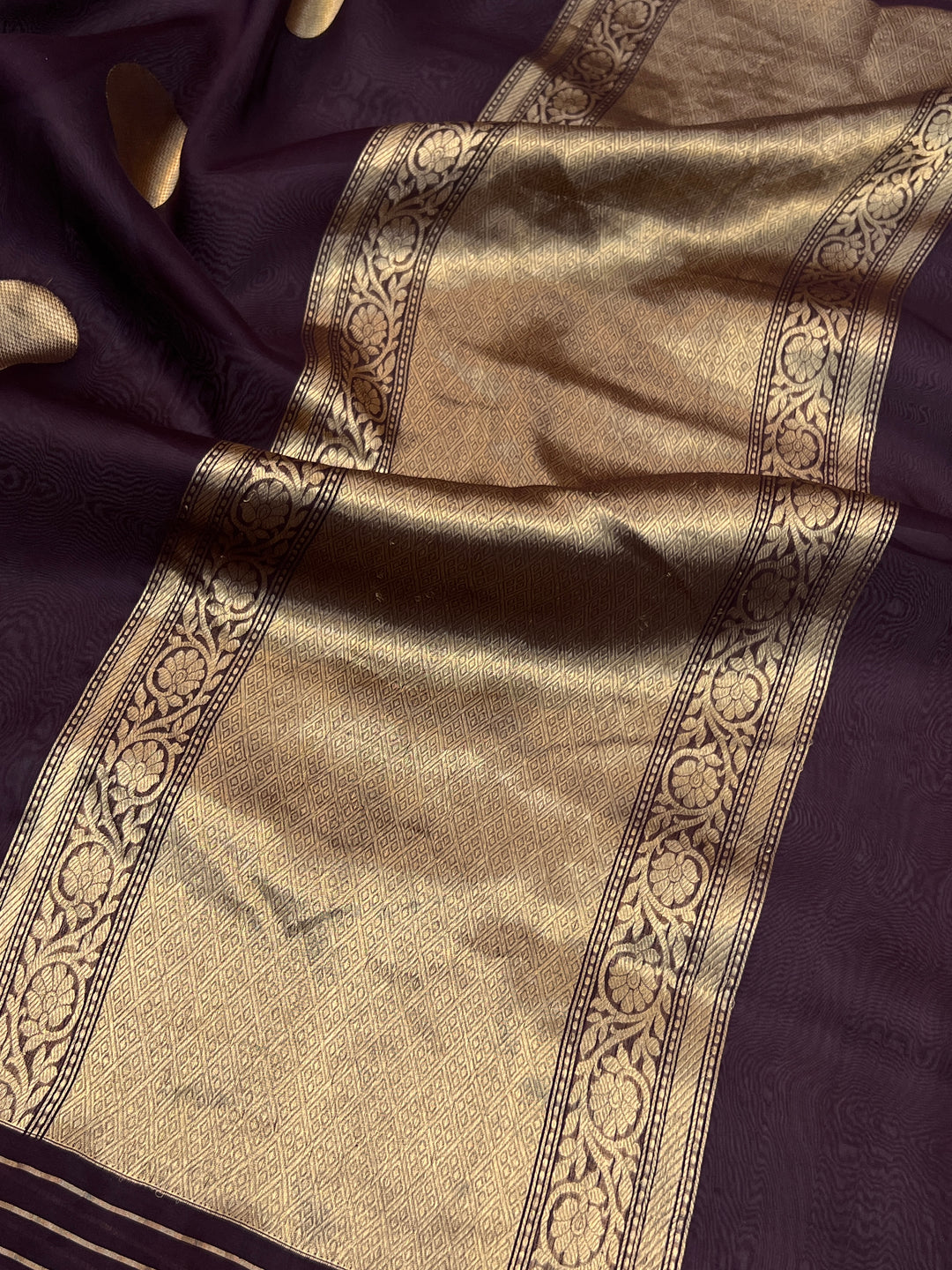Brown Pure Banarasi Handloom Kora Silk Saree