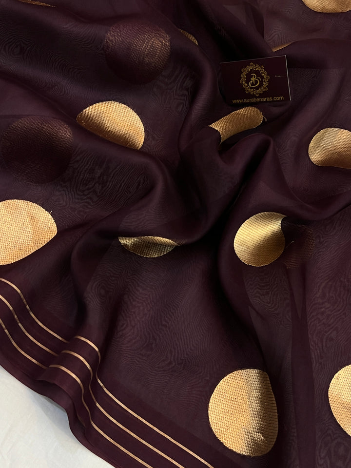 Brown Pure Banarasi Handloom Kora Silk Saree