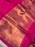 Rani Pink Banarasi Handloom Kora Silk Saree - Aura Benaras