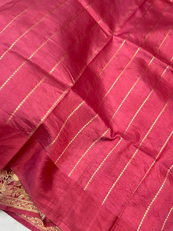 Onion Pink Pure silk handloom Banarasi saree with golden Kadhwa floral motifs