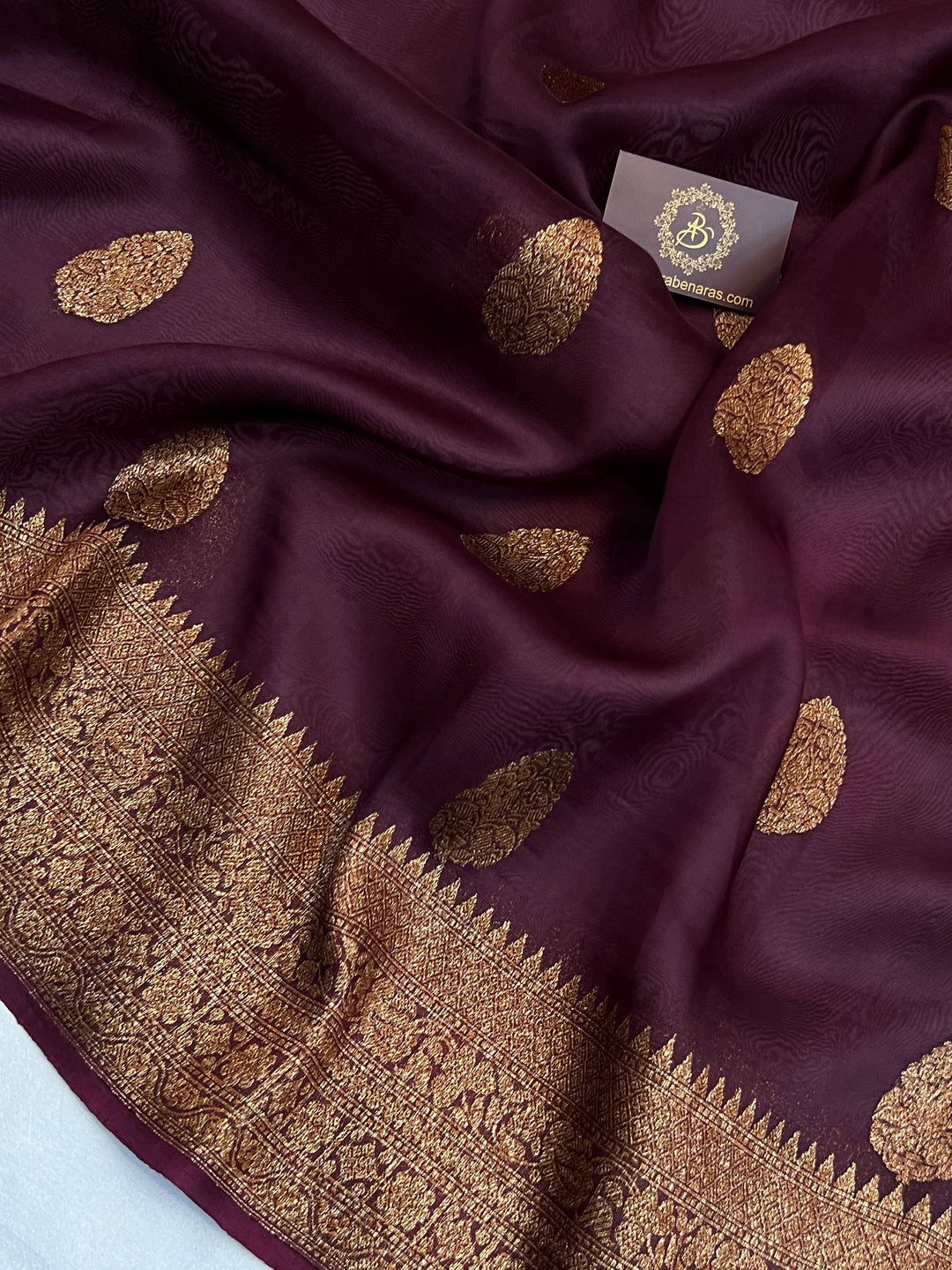 Brown Pure Kora Silk Handloom Banarasi Saree