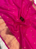 Rani Pink Banarasi Handloom Kora Silk Saree - Aura Benaras