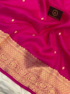 Rani Pink Banarasi Handloom Kora Silk Saree - Aura Benaras