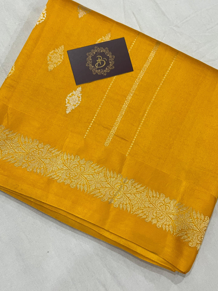 Yellow Pure Banarasi Handloom Silk Saree - Aura Benaras