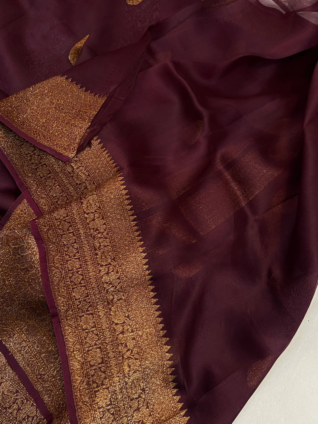Brown Pure Kora Silk Handloom Banarasi Saree