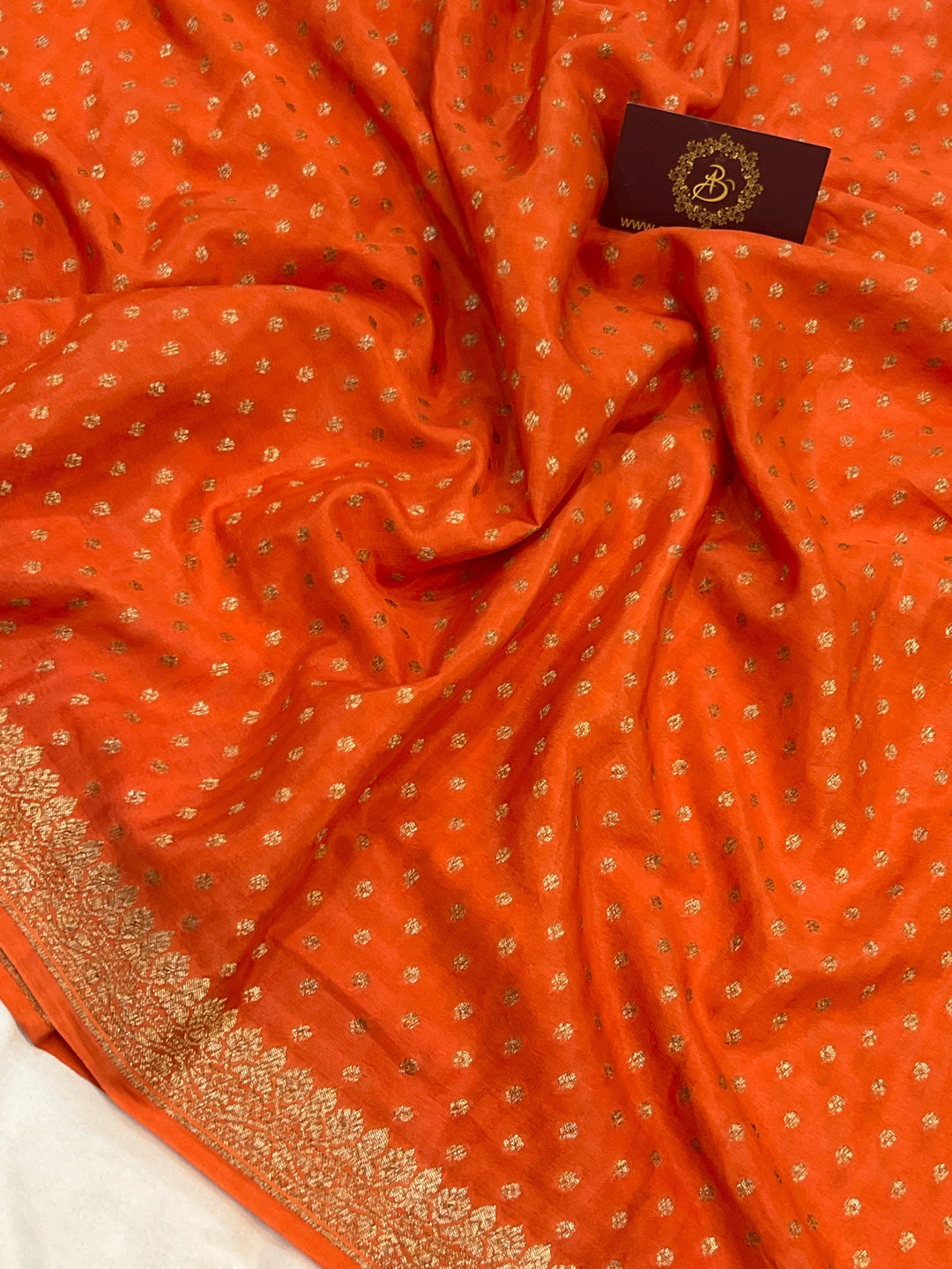 Orange Pure Banarasi Khaddi Crepe Silk Saree - Aura Benaras