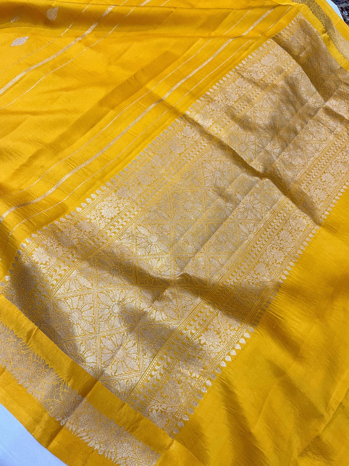 Yellow Pure Banarasi Handloom Silk Saree - Aura Benaras