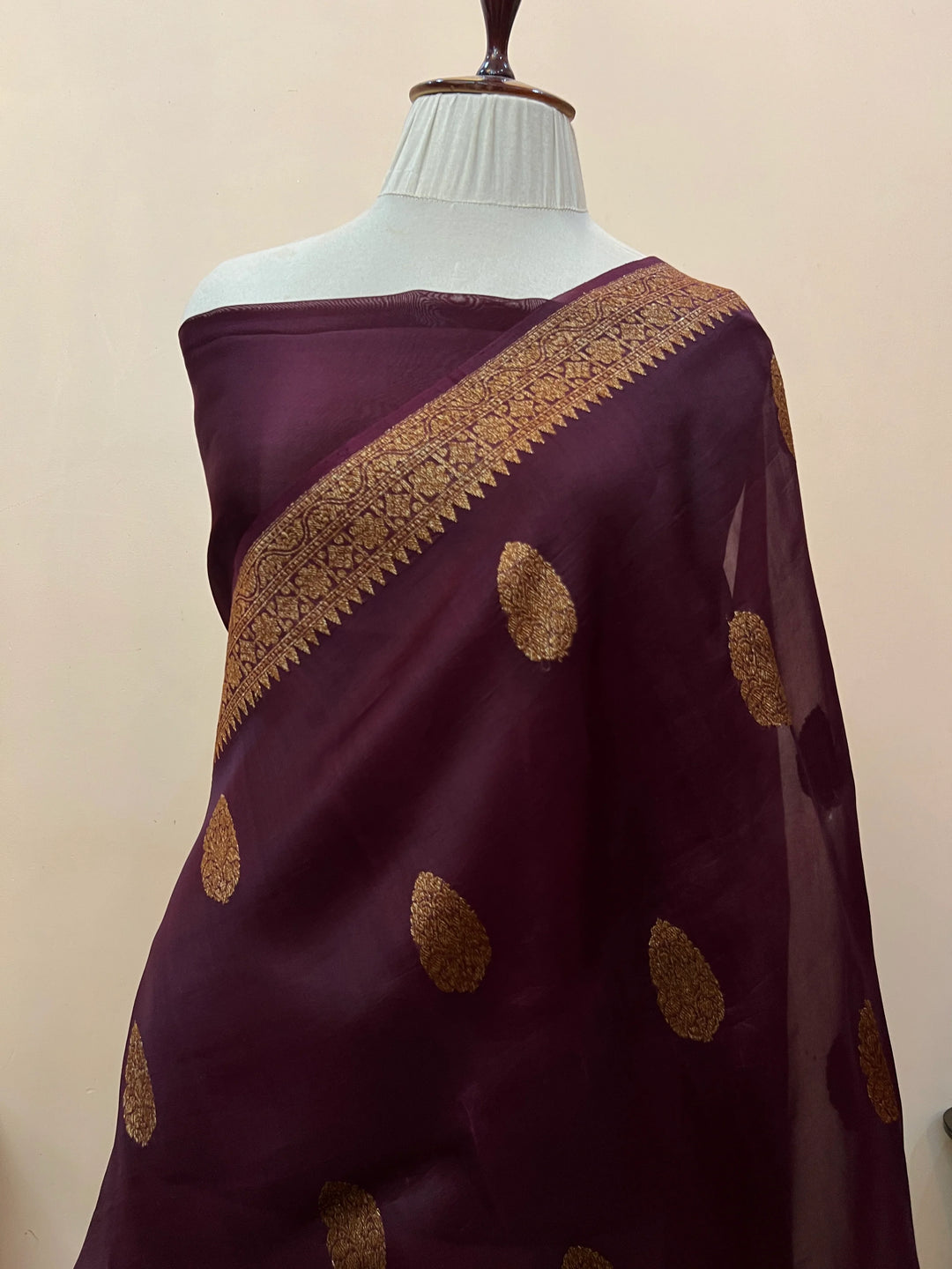 Brown Pure Kora Silk Handloom Banarasi Saree