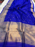 Royal Blue Banarasi Handloom Kora Silk Saree - Aura Benaras