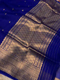 Royal Blue Banarasi Handloom Kora Silk Saree - Aura Benaras