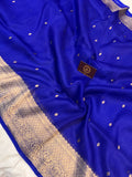 Royal Blue Banarasi Handloom Kora Silk Saree - Aura Benaras