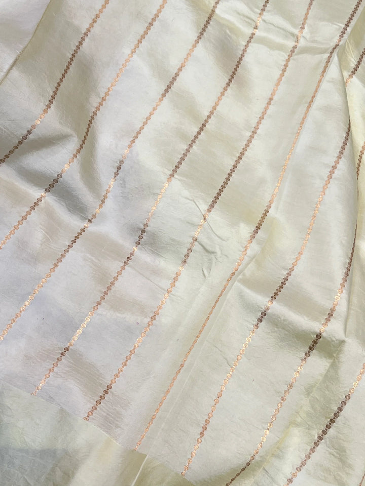 Cream Pure silk handloom Banarasi saree with golden Kadhwa floral motifs