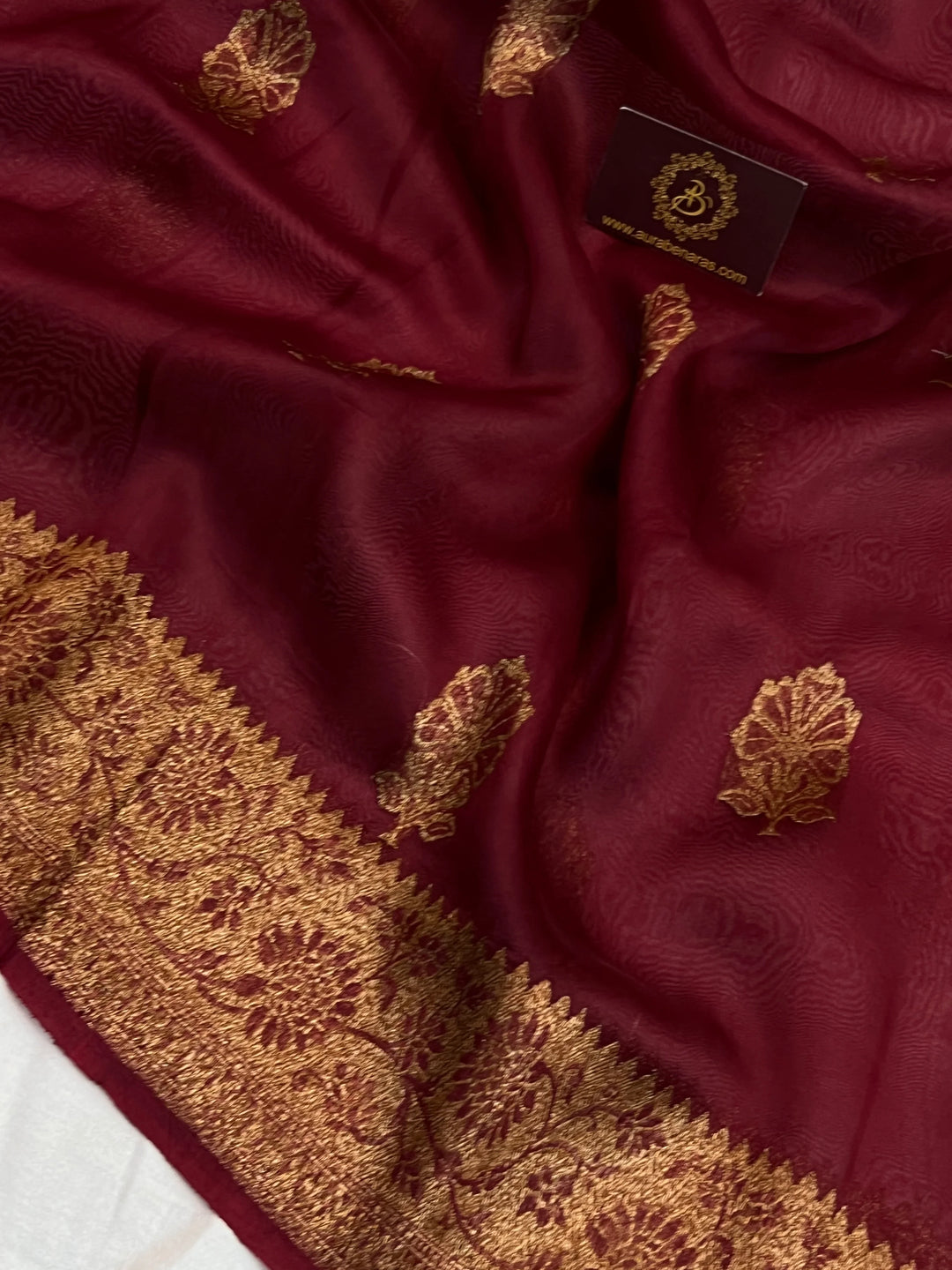 Maroon Pure Kora Silk Handloom Banarasi Saree