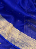 Royal Blue Banarasi Handloom Kora Silk Saree - Aura Benaras