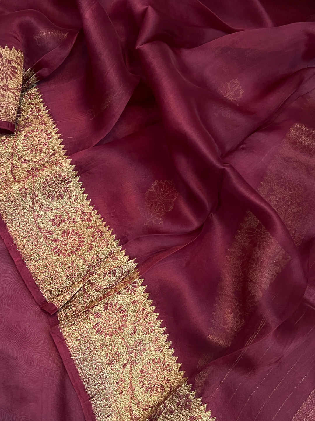 Maroon Pure Kora Silk Handloom Banarasi Saree