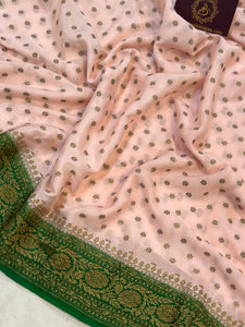 PaniPink Pure Banarasi Khaddi Crepe Silk Saree - Aura Benaras