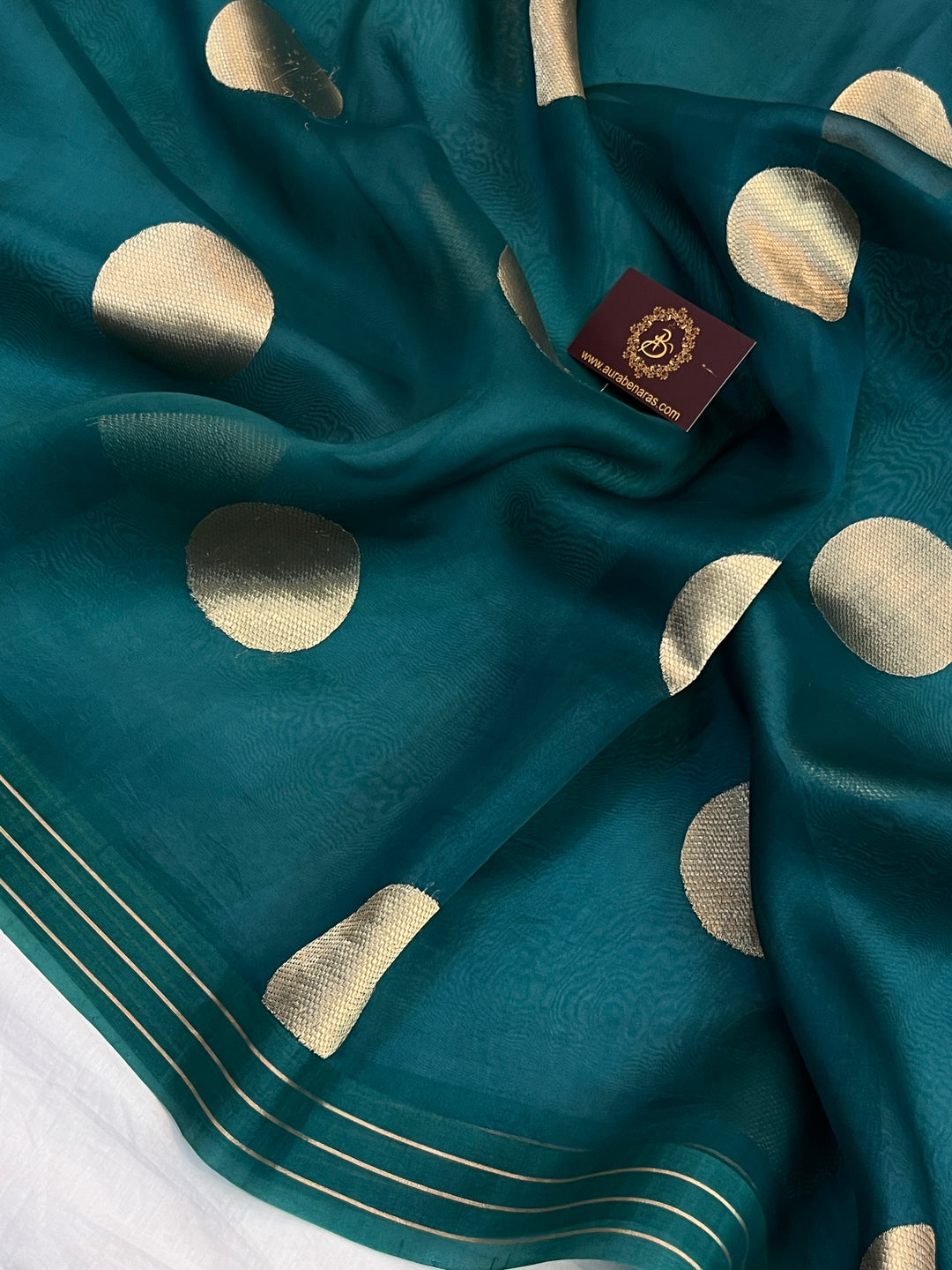 Peacock Green Pure Banarasi Handloom Kora Silk Saree