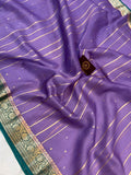 Lavender Pure Banarasi Handloom Kora Silk Saree - Aura Benaras