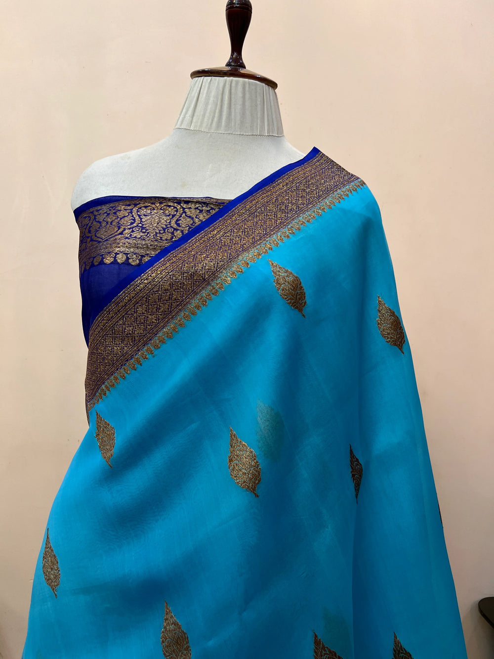 Sky Blue Pure Kora Silk Handloom Banarasi Saree