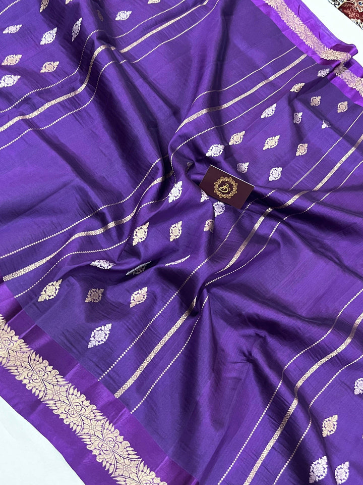Purple Pure Banarasi Handloom Silk Saree - Aura Benaras
