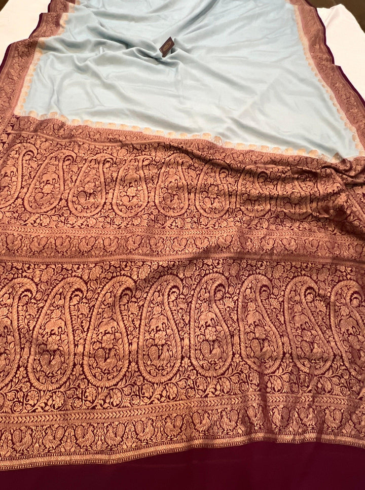 Grey Pure Banarasi Khaddi Crepe Silk Saree - Aura Benaras