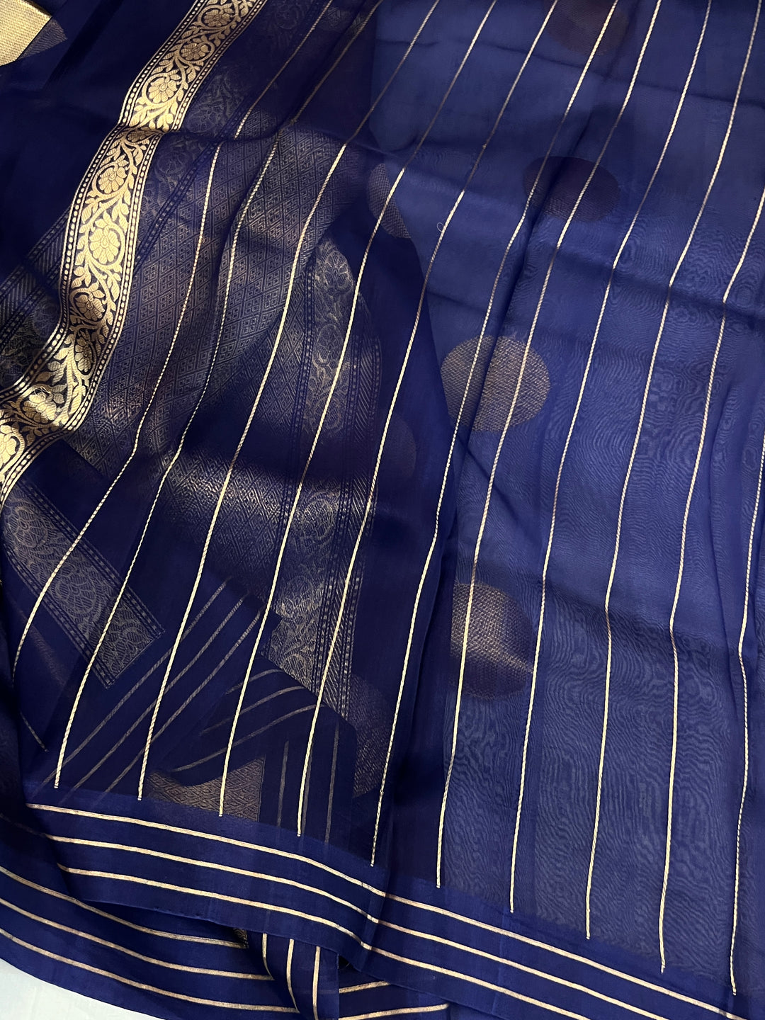 Navy Blue Pure Banarasi Handloom Kora Silk Saree