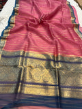 Onion Pink Pure Banarasi Handloom Kora Silk Saree - Aura Benaras